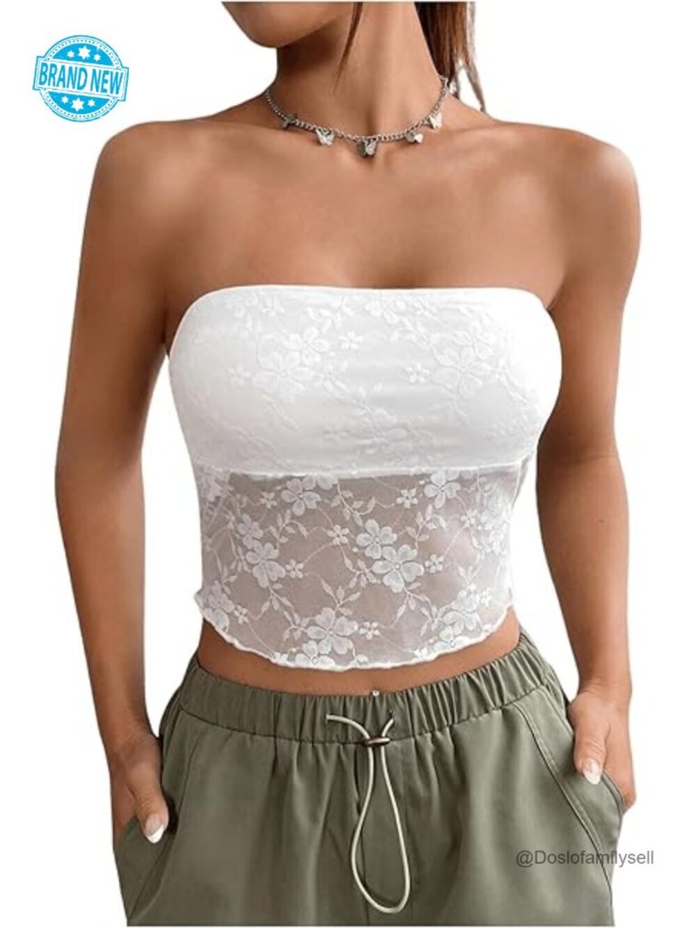 Women's Lace Tube Top Y2K Strapless Sleeveless Mesh Crop Top